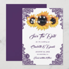 Reserve A Data Casamento de Renda Floral de Girassol Roxo Elegant