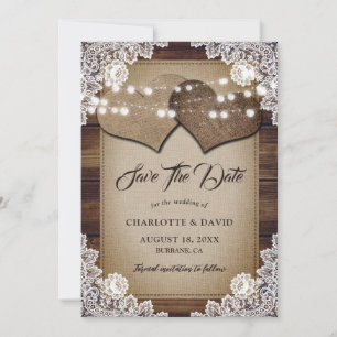 Reserve A Data Casamento de rendas de madeira de campo Luzes de b