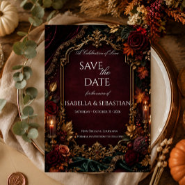Reserve A Data Casamento de Romance Sombrio Burgundy & Gold