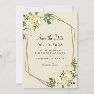 Reserve A Data Casamento de Rosa de Gel Floral Dourado Elegante