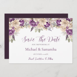 Reserve A Data Casamento de Rosa de marfim e roxo elegante