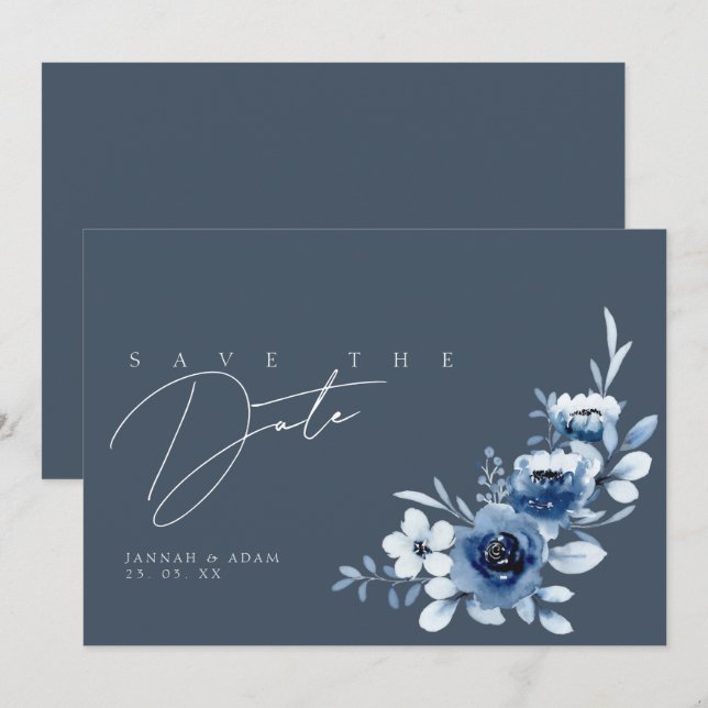 Reserve A Data Casamento de Rosas Azuis-ardósia Simples (Frente/Verso)