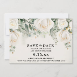 Reserve A Data Casamento de Rosas Brancas e Verdura Elegante