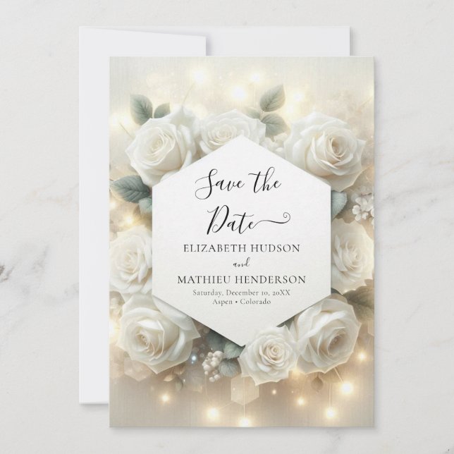Reserve A Data Casamento de Rosas Brancas Simples Modernas (Frente)