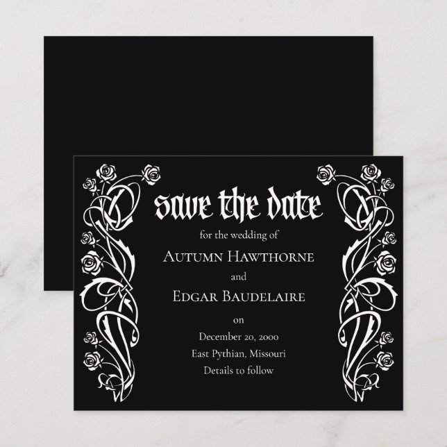 Reserve A Data Casamento de Rosas Elegantes Gótico (Frente/Verso)