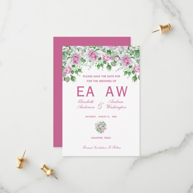 Reserve A Data Casamento de Rosas Românticas Rosadas (Frente/Verso In Situ)