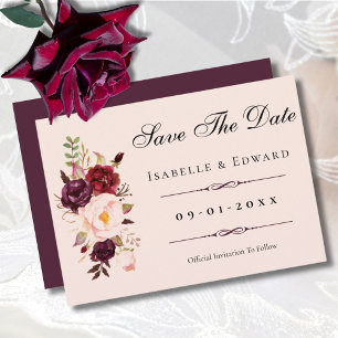 Reserve A Data Casamento de Rosas Rosa Bege e Borgonha Elegantes