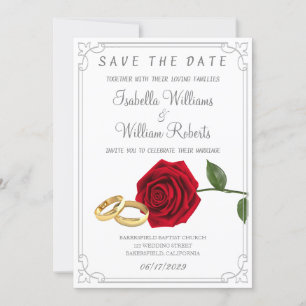 Reserve A Data Casamento de Rosas vermelhas e anéis elegantes