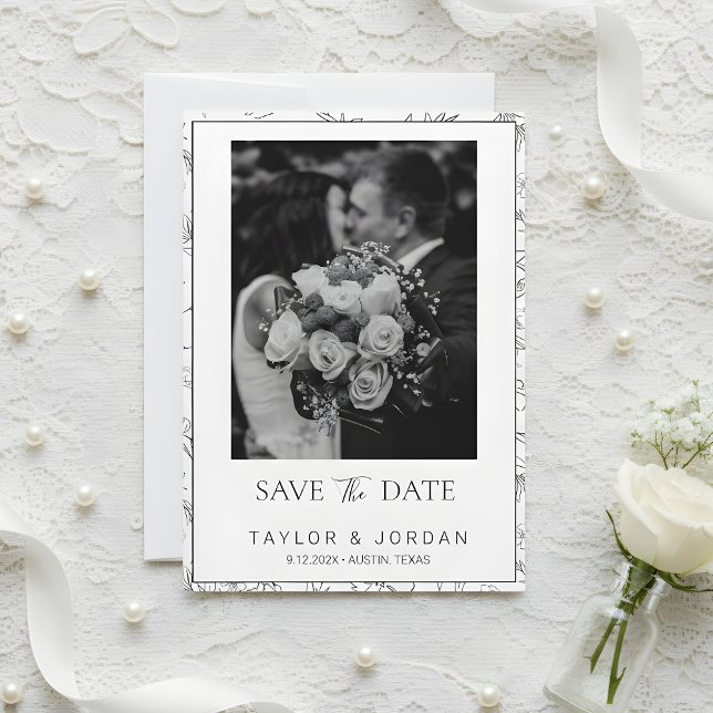 Reserve A Data Casamento de Salvar a Data com Foto Botânica Moder (Criador carregado)