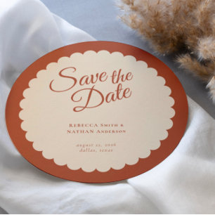 Reserve A Data Casamento de Scallop do Script Terracotta Elegante