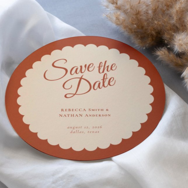 Reserve A Data Casamento de Scallop do Script Terracotta Elegante (Criador carregado)