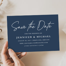 Reserve A Data Casamento de Script Casual Azul Marinho