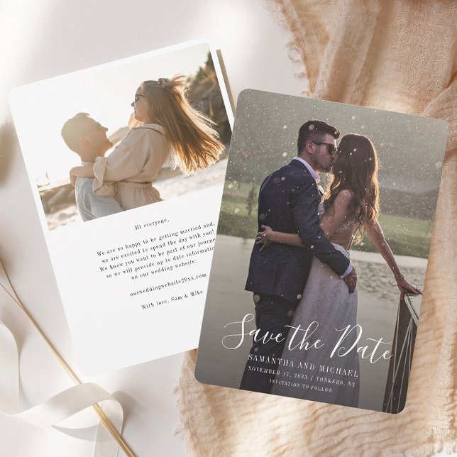 Reserve A Data Casamento de Script de Foto Moderno (Save the Date Photo Wedding Announcement Card)