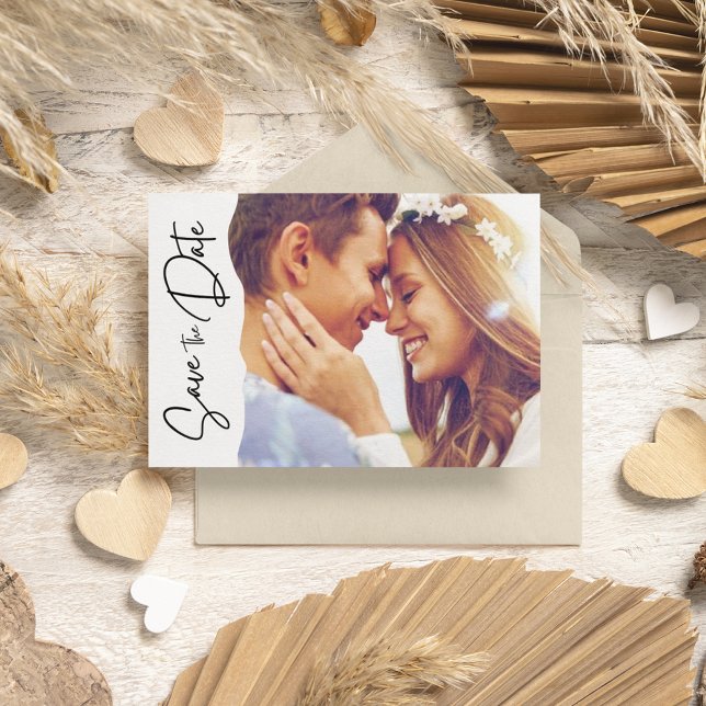Reserve A Data Casamento de Script de Foto Moderno Salva A Data (Modern Photo Script Wedding Save The Date)