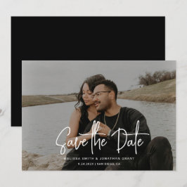 Reserve A Data Casamento de Script de Foto Preto e Branco Minimal