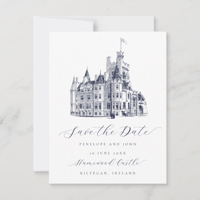 Reserve A Data Casamento de Script de Ilustração do Castelo Elega (Frente)