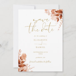 Reserve A Data Casamento de Script Dourado Floral de outono