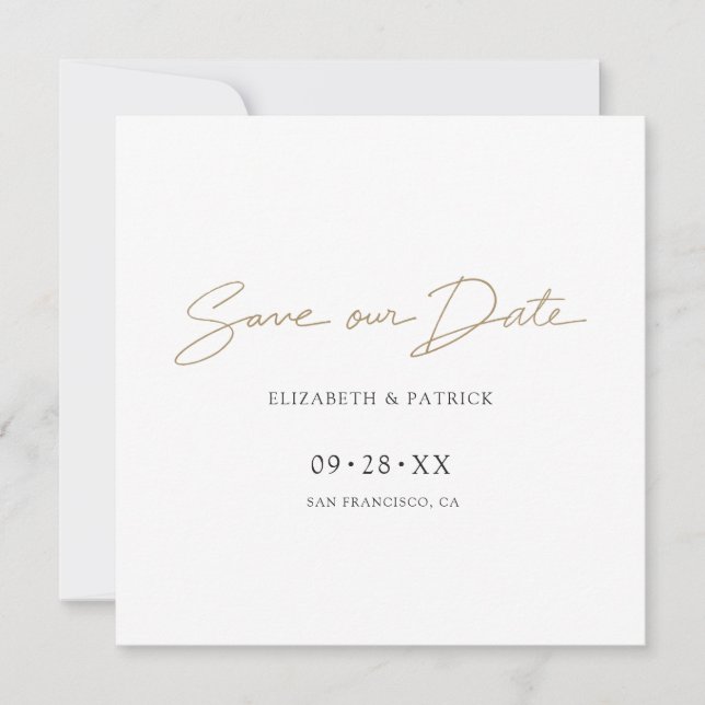 Reserve A Data Casamento de Script Dourado Moderno Elegante Simpl (Frente)