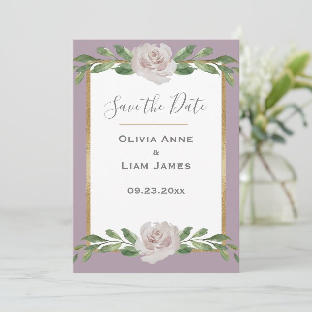 Reserve A Data Casamento de Script Elegante Floral de Lavanda Dus (Em pé/Frente)