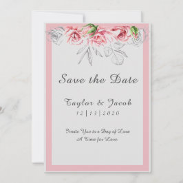 Reserve A Data Casamento de Script Floral de Cinza Rosa Elegante