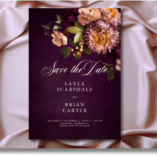 Reserve A Data Casamento de Script Floral Floral Elegante Burgund