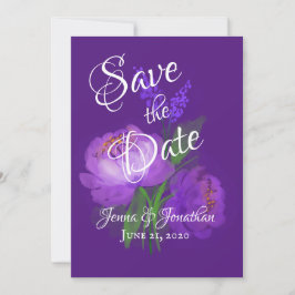 Reserve A Data Casamento de Script Floral Roxo Elegante