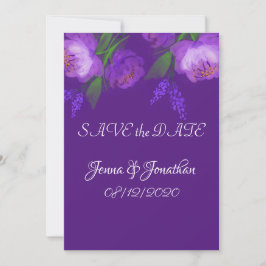 Reserve A Data Casamento de Script Floral Roxo Elegante