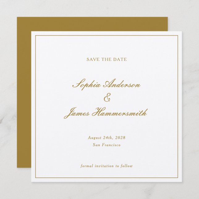 Reserve A Data Casamento de Script Formal Dourado de Ochre Elegan (Frente/Verso)