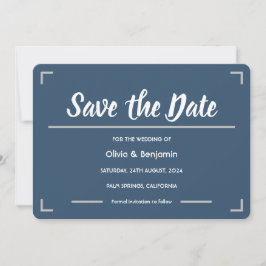 Reserve A Data Casamento de Script Manuscrito Azul Simples