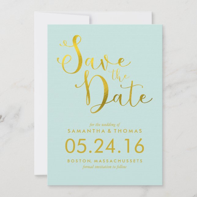 Reserve A Data Casamento de Script Mint Na moda Salve a Data (Frente)