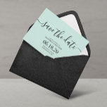 Reserve A Data Casamento de Script Moderno da Mint Salve as Cartõ<br><div class="desc">Simples casamento de Script Moderno Salve os cartões de Data. Para personalização mais avançada deste design,  clique no botão "Personalizar"! Itens correspondentes e mais opções de cor também estão disponíveis por solicitação.</div>