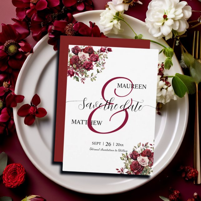 Reserve A Data Casamento de Script Moderno Floral da Burgundy (Criador carregado)