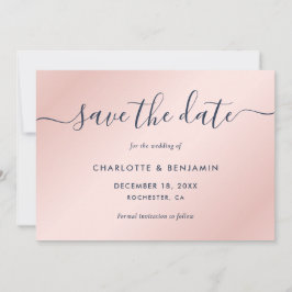 Reserve A Data Casamento de Script Moderno marinho Azul e Blush