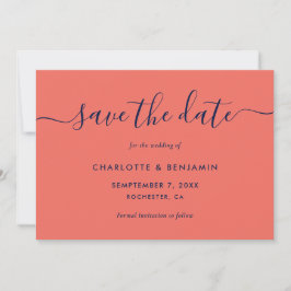 Reserve A Data Casamento de Script Moderno marinho Azul e Coral