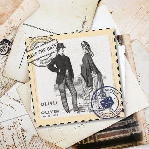 Reserve A Data Casamento de selo postal retrô vintage 