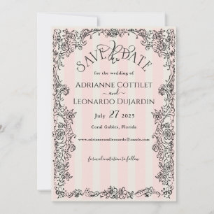 Reserve A Data Casamento de Stripes Rosa Ornamentado Quadrado de 