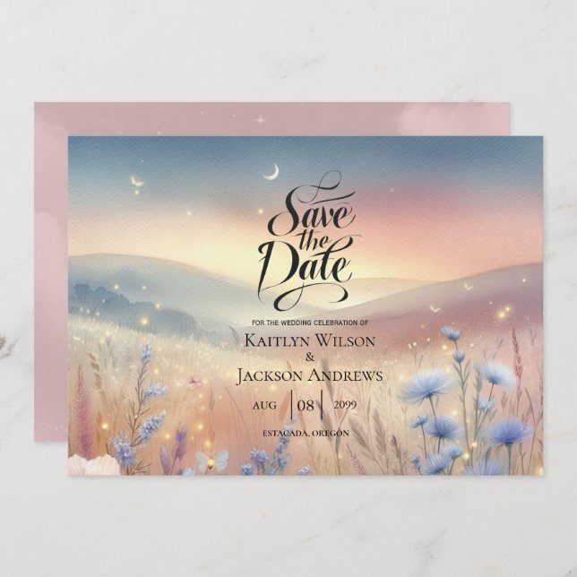 Reserve A Data Casamento de sussurros de flor selvagem lunar (Frente/Verso)