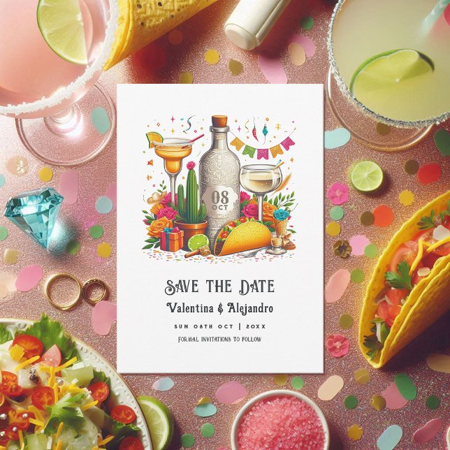 Reserve A Data Casamento de Tacos e Tequila Fiesta Mexicana (Tacos and Tequila Mexican Fiesta Wedding Save The Date)