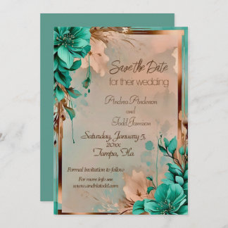 Reserve A Data Casamento de teal e de flor de cobre