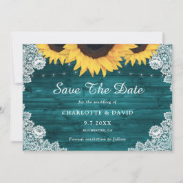 Reserve A Data Casamento de Teal Rustic Wood Lace Sunflower