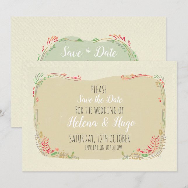 Reserve A Data Casamento de terra floral moderno do escândi (Frente/Verso)
