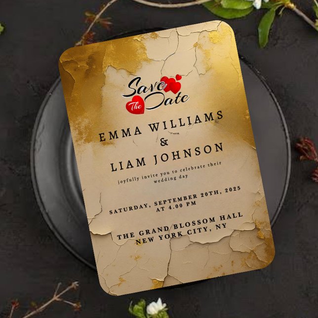 Reserve A Data Casamento de Textura Crachada com Folha de Ouro El (Criador carregado)