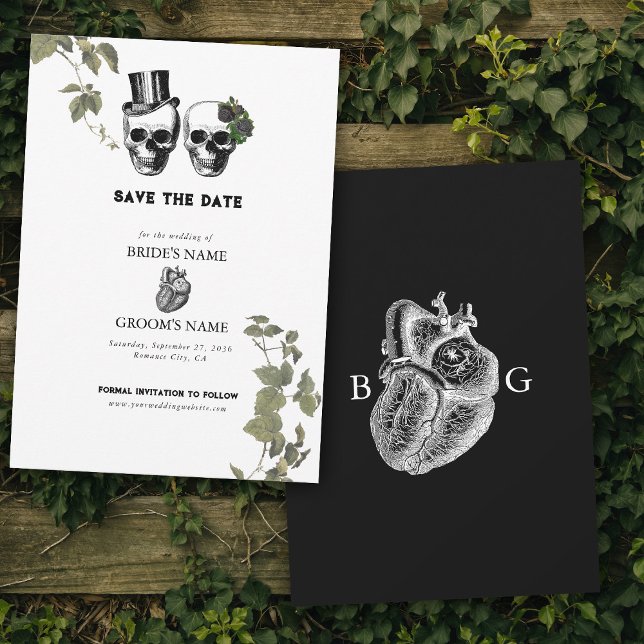 Reserve A Data Casamento de Til Death Gothic Heart Floral Skulls (Til Death Gothic Heart Floral Skulls Wedding Save The Date)