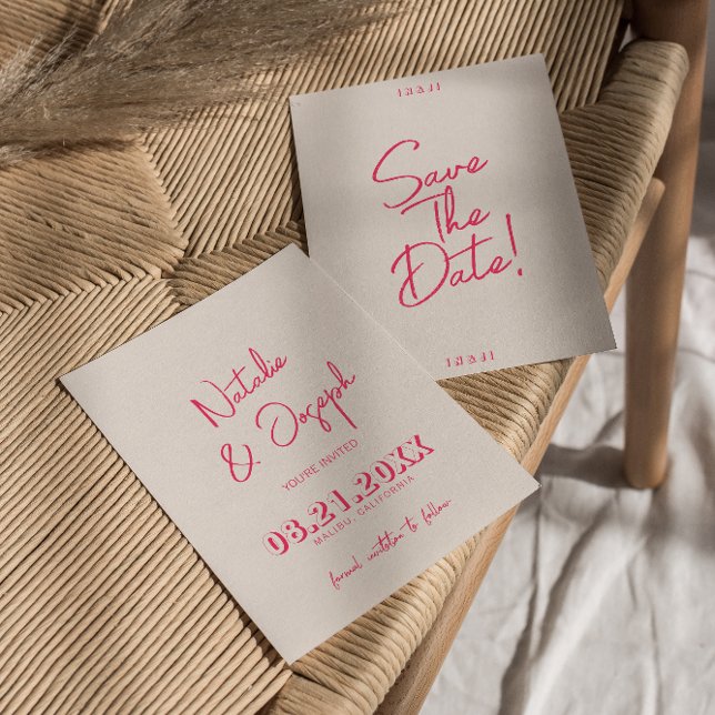 Reserve A Data Casamento de Trendência Retrópico Rosa Brilhante M (Criador carregado)