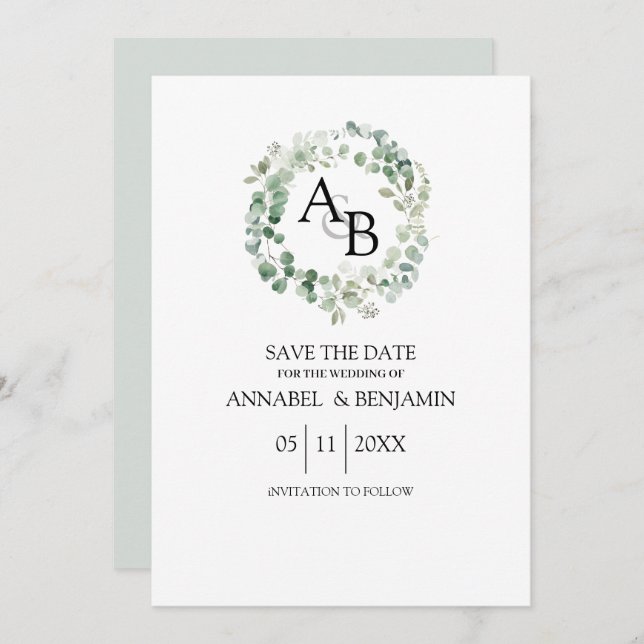 Reserve A Data Casamento de Ucalyptus watercolor (Frente/Verso)