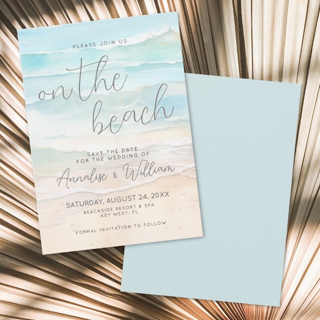 Reserve A Data Casamento de Verão com Aquarela na Praia (Watercolor Summer On The Beach Wedding Save the Date)