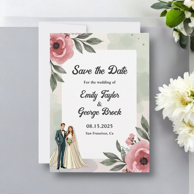 Reserve A Data Casamento de Verão com Casal Romântico Floral de W (Criador carregado)