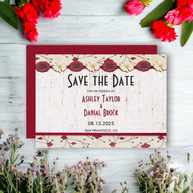Reserve A Data Casamento de Verão com Frame Floral Vermelho Elega (Criador carregado)