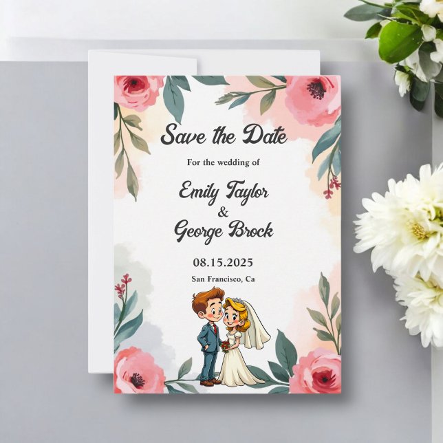 Reserve A Data Casamento de Verão de Casal Floral Elegante Waterc (Criador carregado)