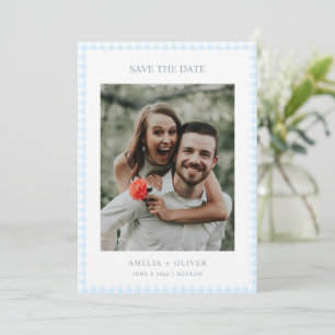 Reserve A Data Casamento de Verão Fofo Xadrez Gingham Azul Claro